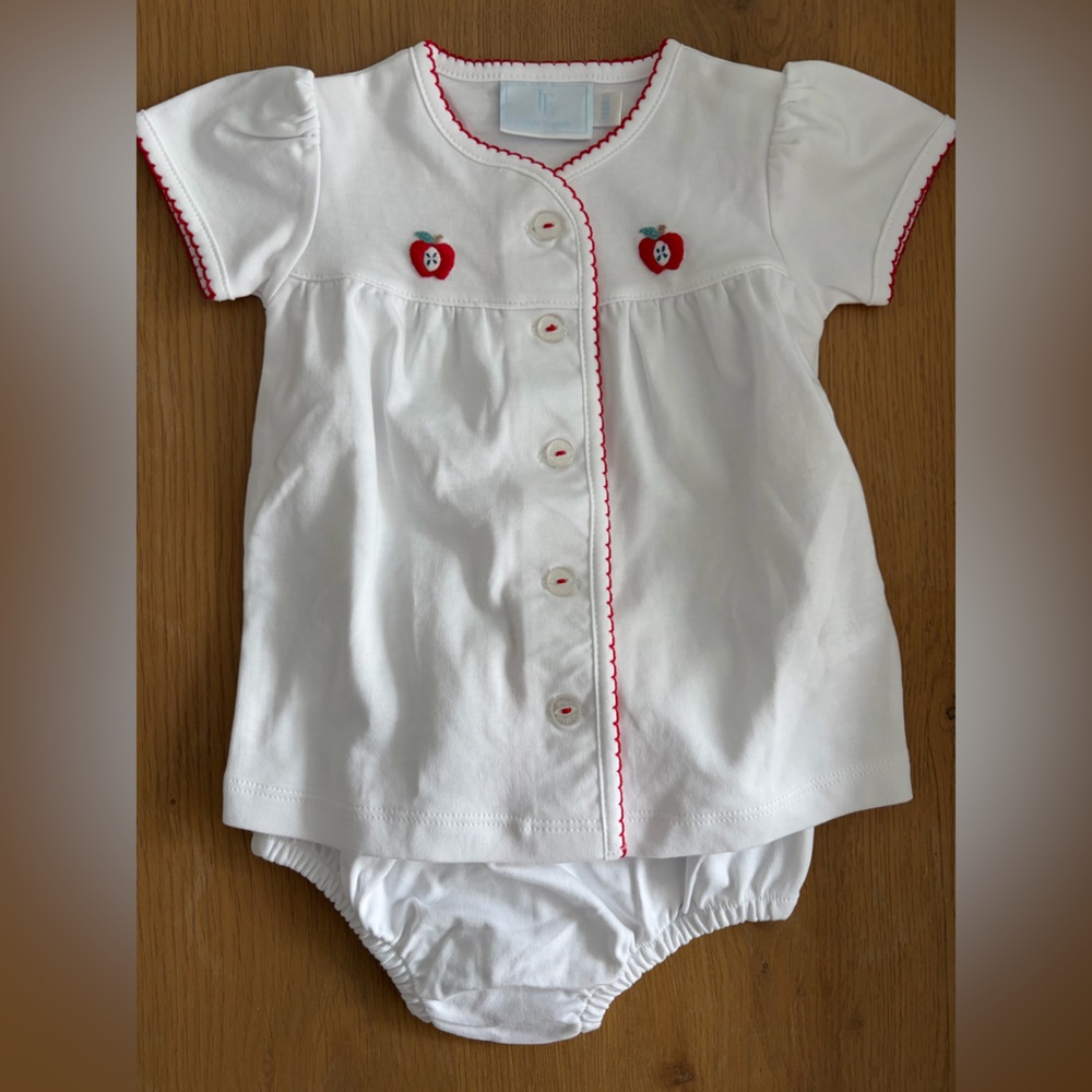 Little English White Romper with Red Trim